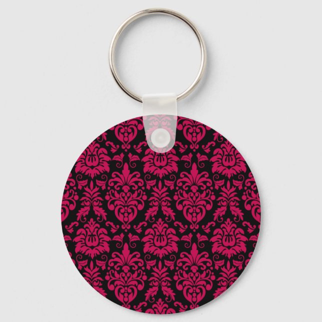 Porte-clés Motif Damas noir rose chaud (Recto)