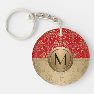 Porte-clés Motif damassé à monogramme rouge et or élégant