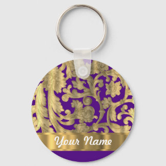 Porte-clés Motif damassé fleuri or et violet
