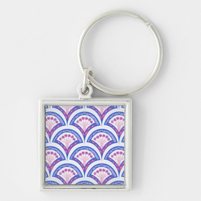 Porte-clés motif damassé floral bleu (Devant)