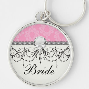 Porte-clés motif damassé rose pastel à deux tons