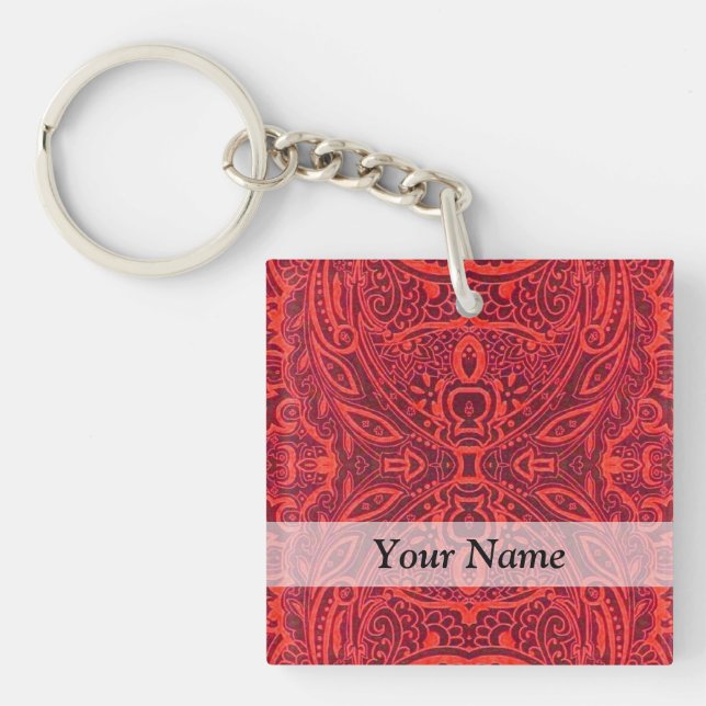 Porte-clés Motif damassé rouge (Devant)