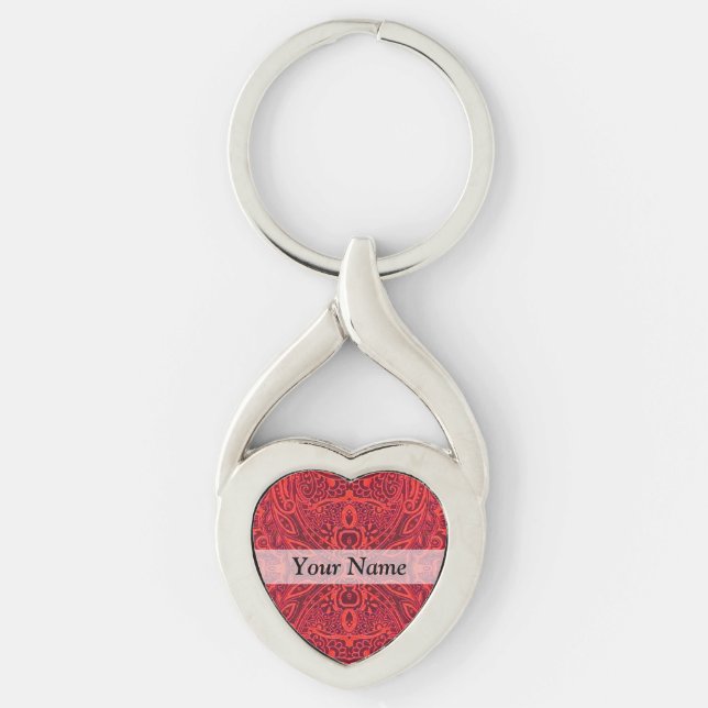 Porte-clés Motif damassé rouge (Devant)