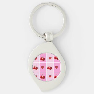 Porte-clés Motif Damier Cœur Cerise Personnalisé