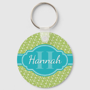Porte-clés Motif d'Ancre blanc vert Turquoise Monogramme