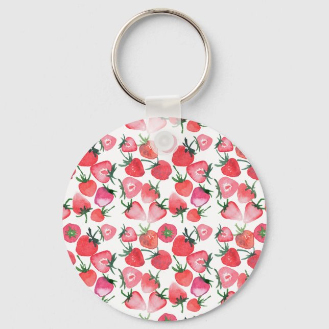 Porte-clés Motif d'aquarelle aux fraises rouges juteuses (Recto)