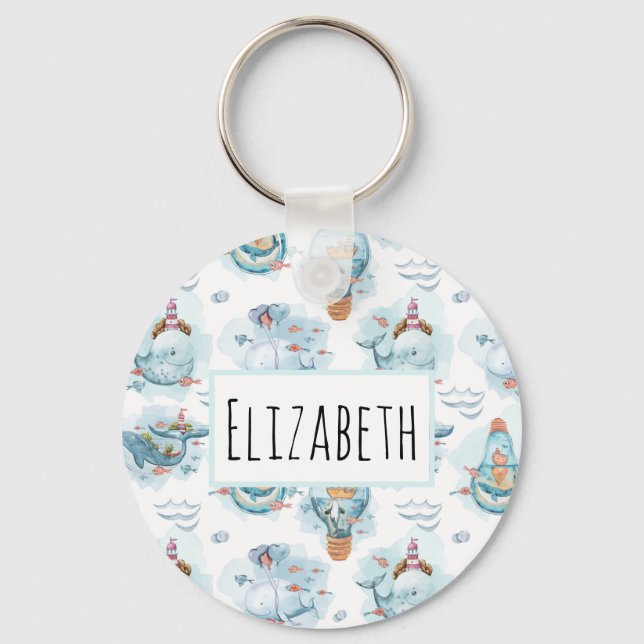 Porte-clés Motif d'aquarelle de la belle baleine nautique (Recto)