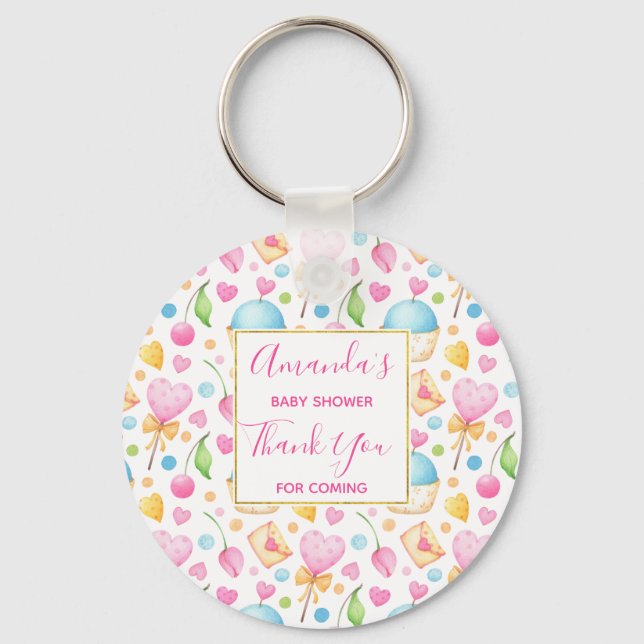 Porte-clés Motif d'aquarelle douce Coeurs et Cupcakes (Recto)