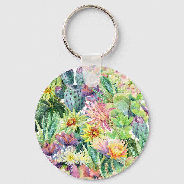 Porte-clés Motif d'aquarelle en fleurs exotiques (Recto)