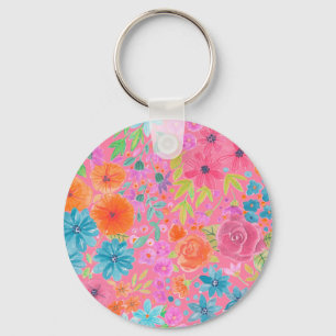 Porte-clés Motif d'aquarelle florale en rose