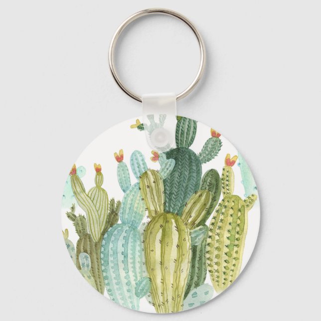 Porte-clés Motif d'aquarelle vintage Cactus Blooming (Recto)