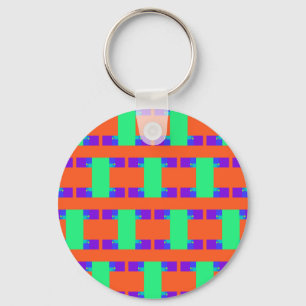 Porte-clés motif d'art abstrait orange vert