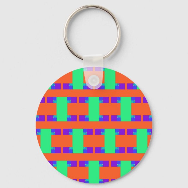 Porte-clés motif d'art abstrait orange vert (Recto)