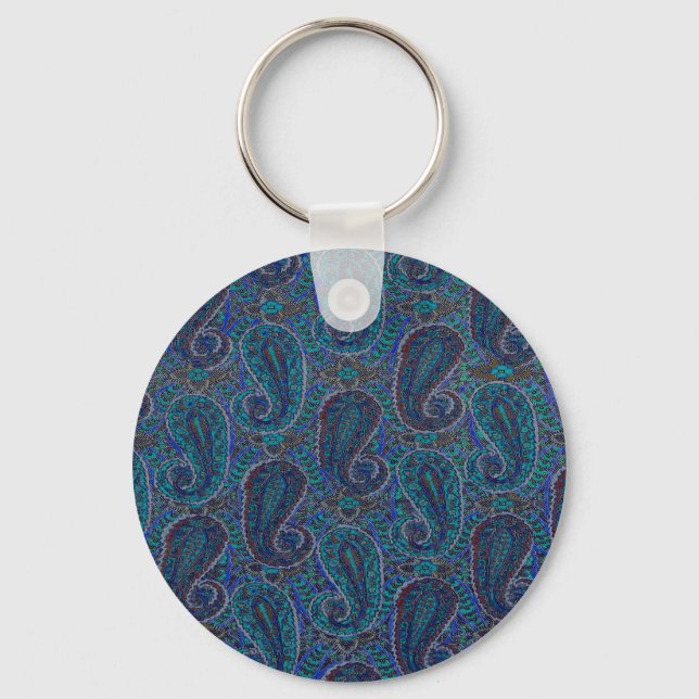 Porte-clés Motif d'art boho indien bleu Paisley (Recto)