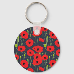 Porte-clés Motif d'art vibrant de coquelicots rouges modernes