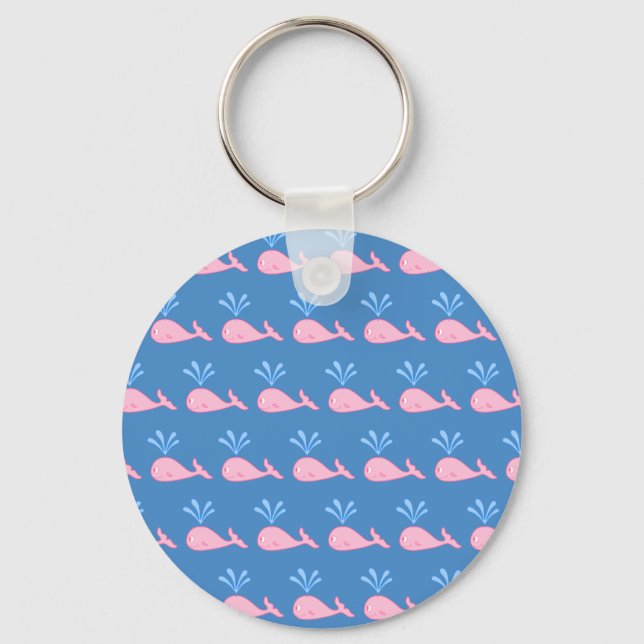 Porte-clés Motif de baleine rose sur Blue. (Recto)