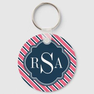 Porte-clés Motif de bande blanche rose monogramme
