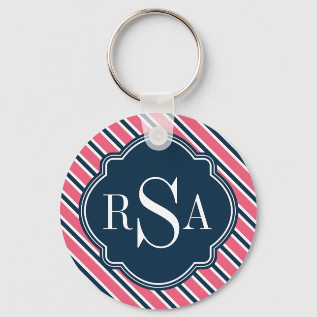 Porte-clés Motif de bande blanche rose monogramme (Recto)