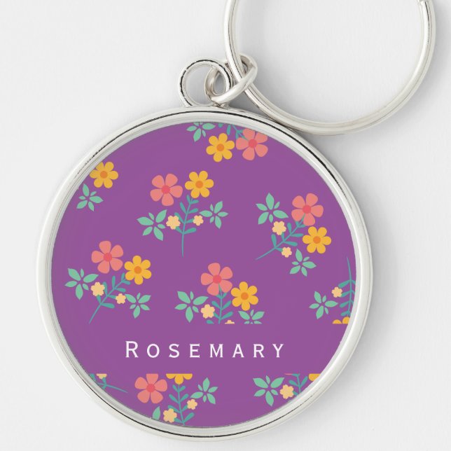 Porte-clés Motif de bouquet Retro Daisy en violet (Devant)