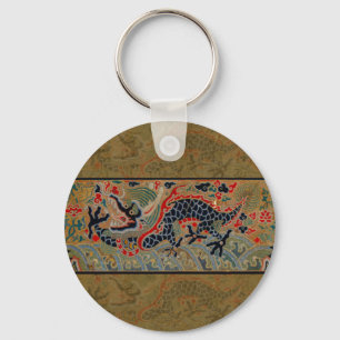 Porte-clés Motif de broderie en soie de dragon chinois antiqu