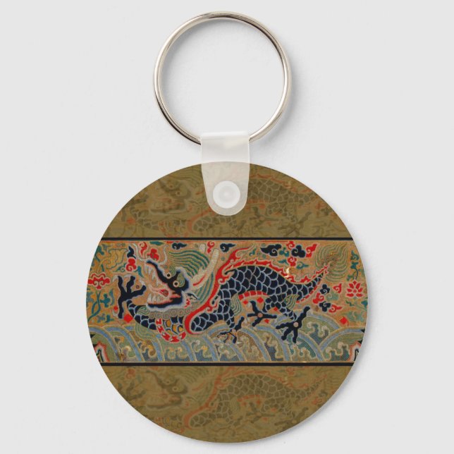 Porte-clés Motif de broderie en soie de dragon chinois antiqu (Recto)