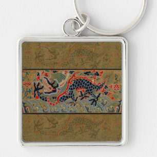 Porte-clés Motif de broderie en soie de dragon chinois antiqu