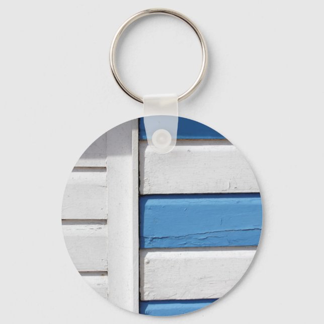 Porte-clés Motif de cabanes de plage bleu et blanc (Recto)
