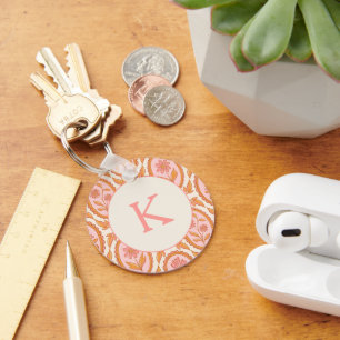 Porte-clés Motif de cameo floral vintage en rose et orange