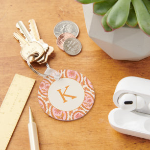 Porte-clés Motif de cameo floral vintage en rose et orange