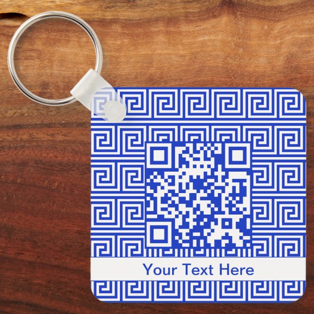 Porte-clés Motif de carrés de clé grecque en bleu (Recto)