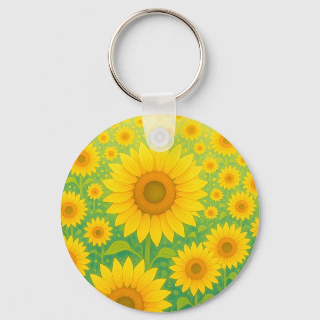 Porte-clés Motif de champ de tournesols vibrant (Recto)
