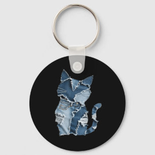 Porte-clés Motif de chat mignon Patchwork en jean pour amateu