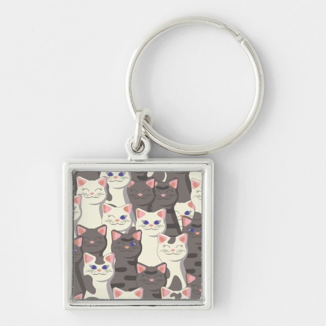 Porte-clés Motif de chats blancs et gris (Devant)