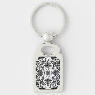 Porte-clés Motif de Chinois de Nouveau d'art - noir et blanc