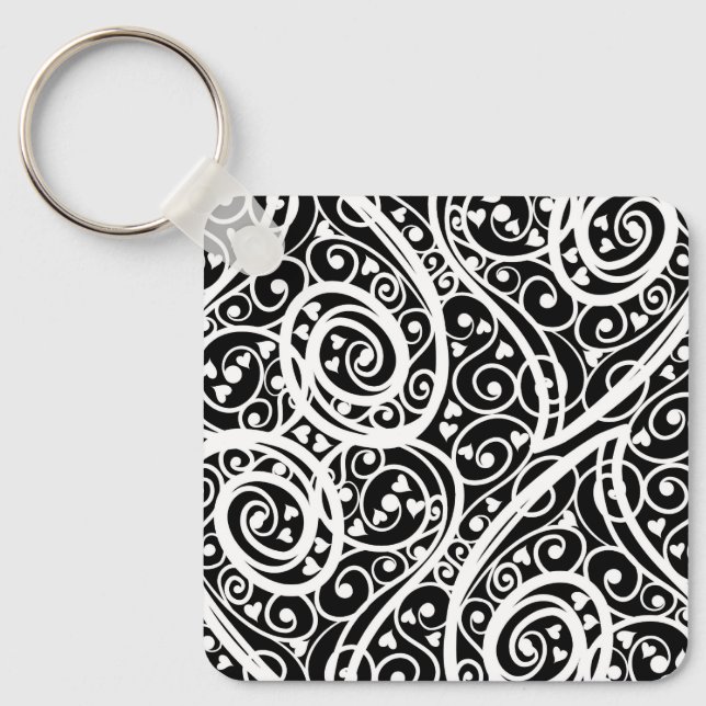 Porte-clés Motif de cœurs noirs et blancs mignons (Recto)