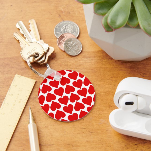 Porte-clés Motif de cœurs rouges, Romantique, Amour (Bureau)
