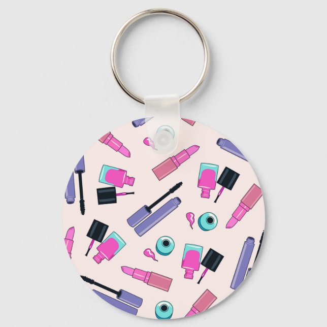 Porte-clés Motif de cosmétiques rose et violet (Recto)