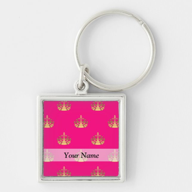 Porte-clés Motif de couronne rose et or (Devant)