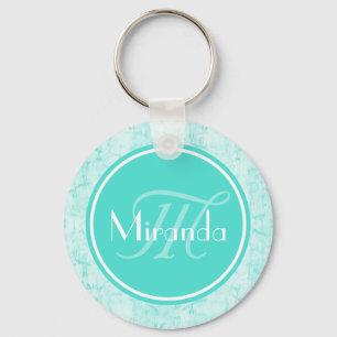 Porte-clés Motif De Crackle À La Menthe Aqua Avec Monogramme