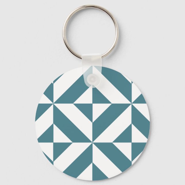 Porte-clés Motif de cube vert géométrique profond Turquoise (Recto)
