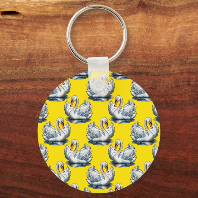 Porte-clés Motif de cygnes sur fond jaune (Recto)