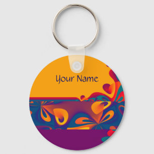 Porte-clés Motif de design graphique - orange violet + votre 