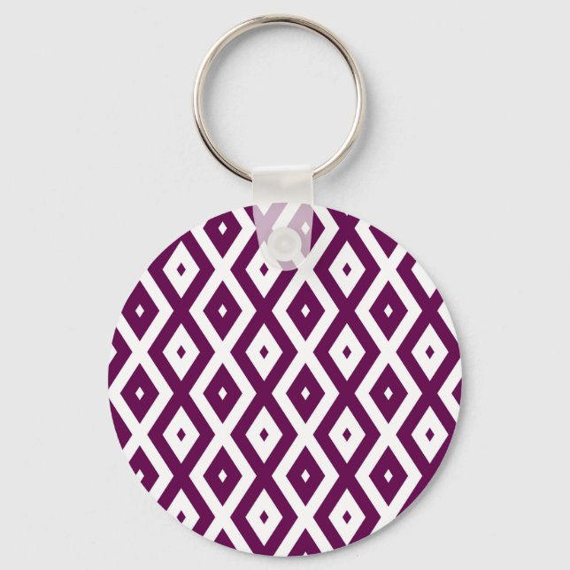 Porte-clés Motif de diamant blanc et violet de prune (Recto)