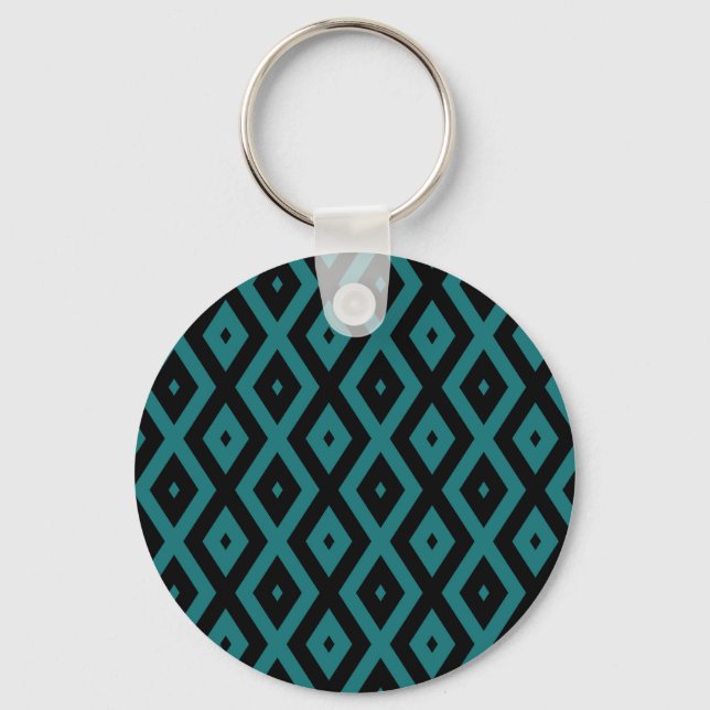 Porte-clés motif de diamants turquoise et noir (Recto)