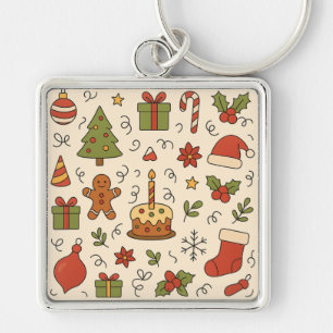 Porte-clés Motif de doodle de Noël joyeux