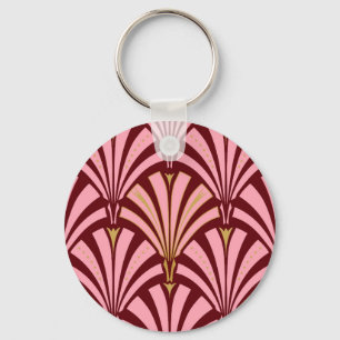 Porte-clés Motif de fan d'art déco - rose et rouge foncé
