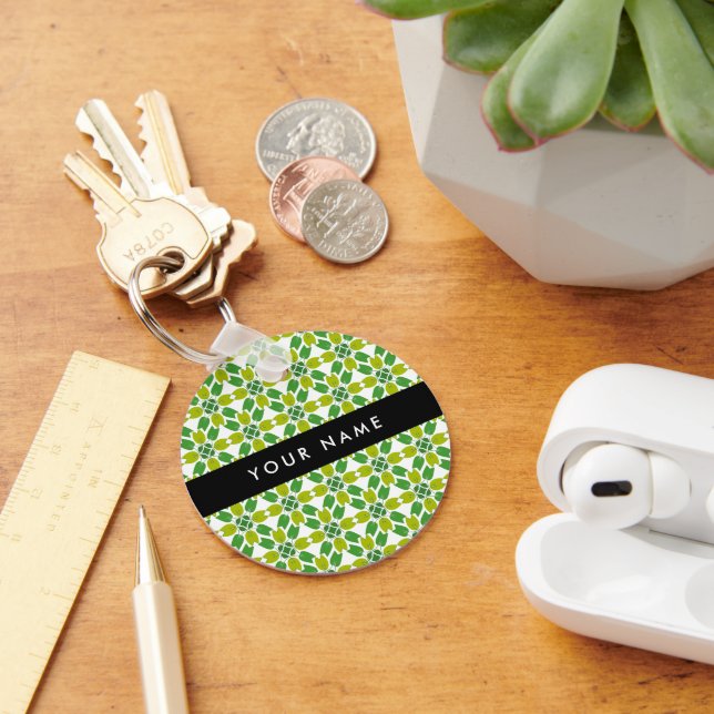 Porte-clés Motif de feuille, feuilles vertes, votre nom (Bureau)