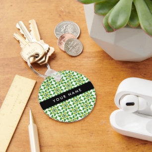 Porte-clés Motif de feuille, feuilles vertes, votre nom