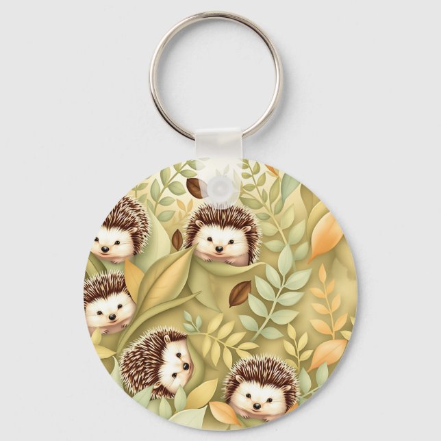 Porte-clés Motif de feuilles d'automne de hérisson mignon (Recto)