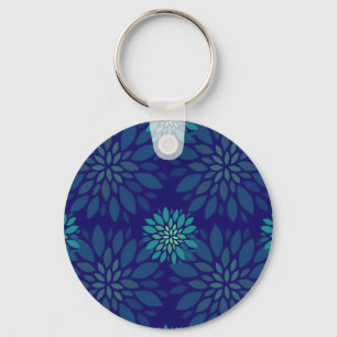 Porte-clés Motif de feuilles florales bleu marine et vert mod